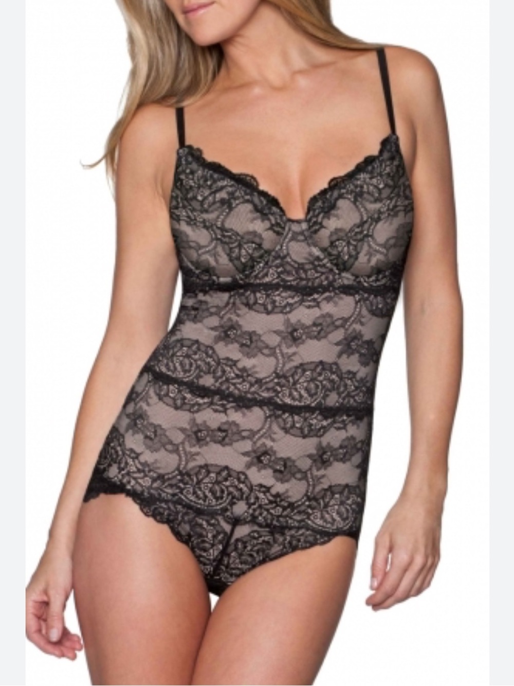 Skinnygirl Black Lace Alluring Shaping Bodysuit 7761